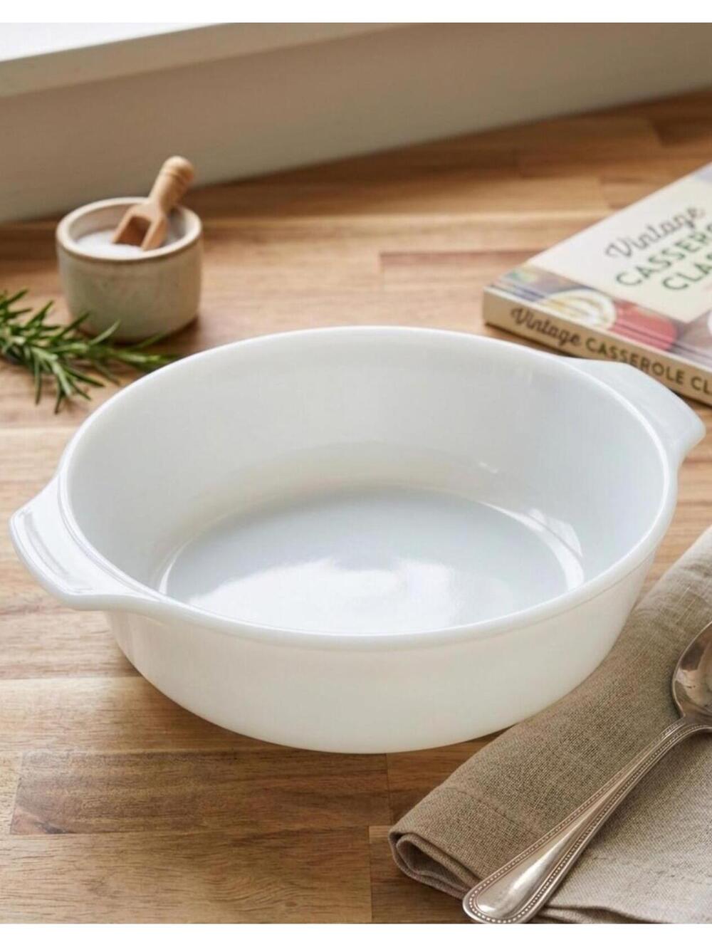 Vintage Glasbake White Milk Glass Round Casserole Dish - 2 QT